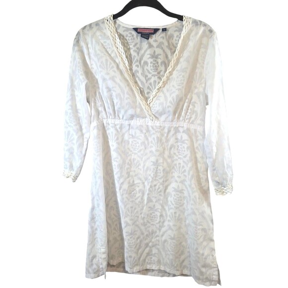 Vineyard Vines Top Womans Small  White Cover up Lightweight V-neck Vacation - Picture 1 of 6